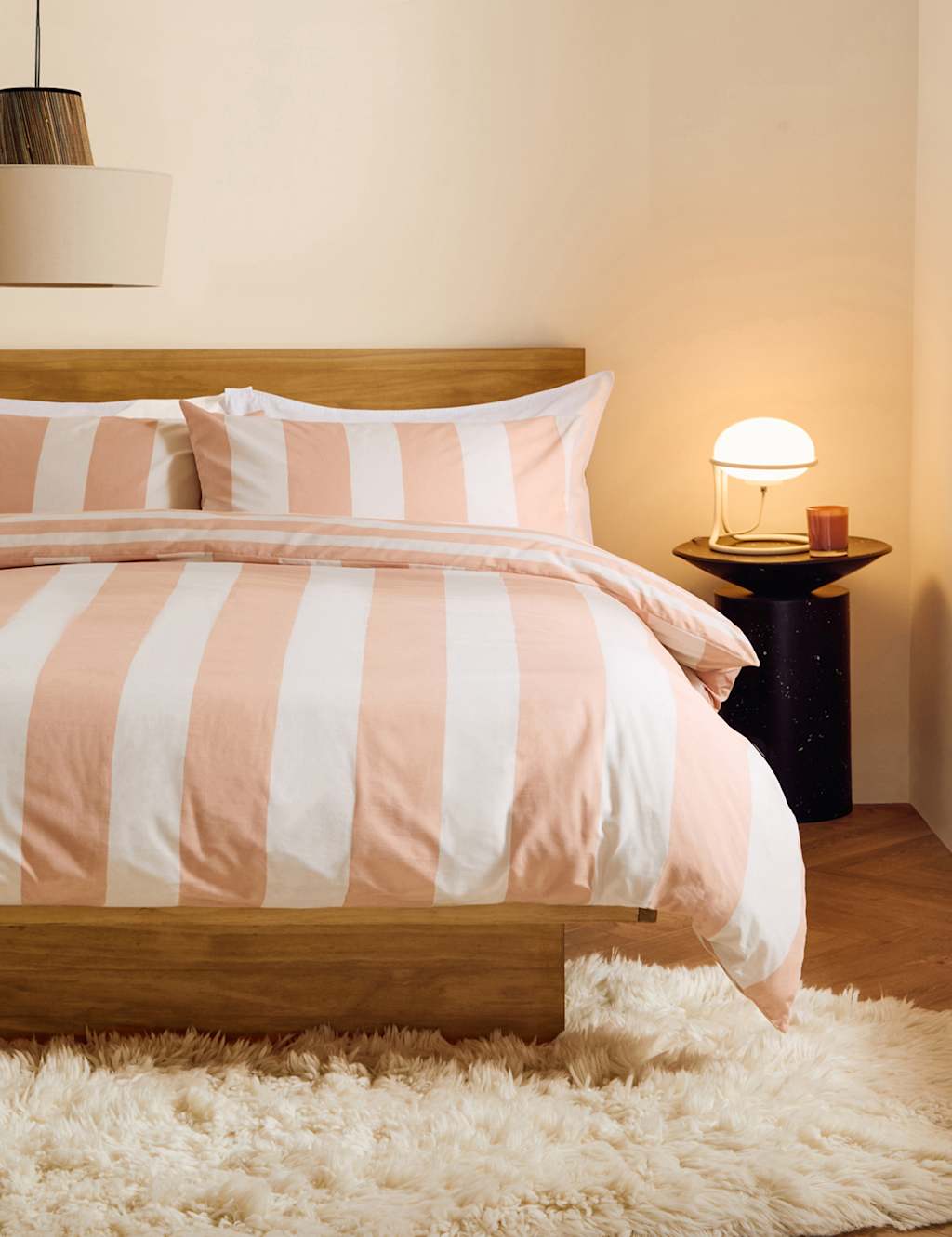 MADE Pure Cotton Striped Bedding Set Pink