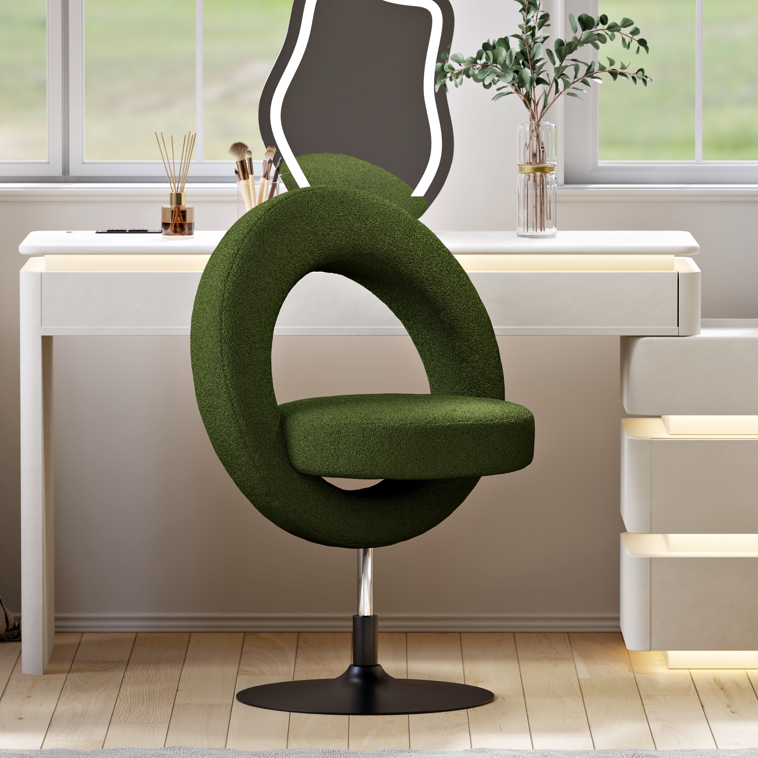Modern Bouclé Adjustable Vanity Stool with Backrest