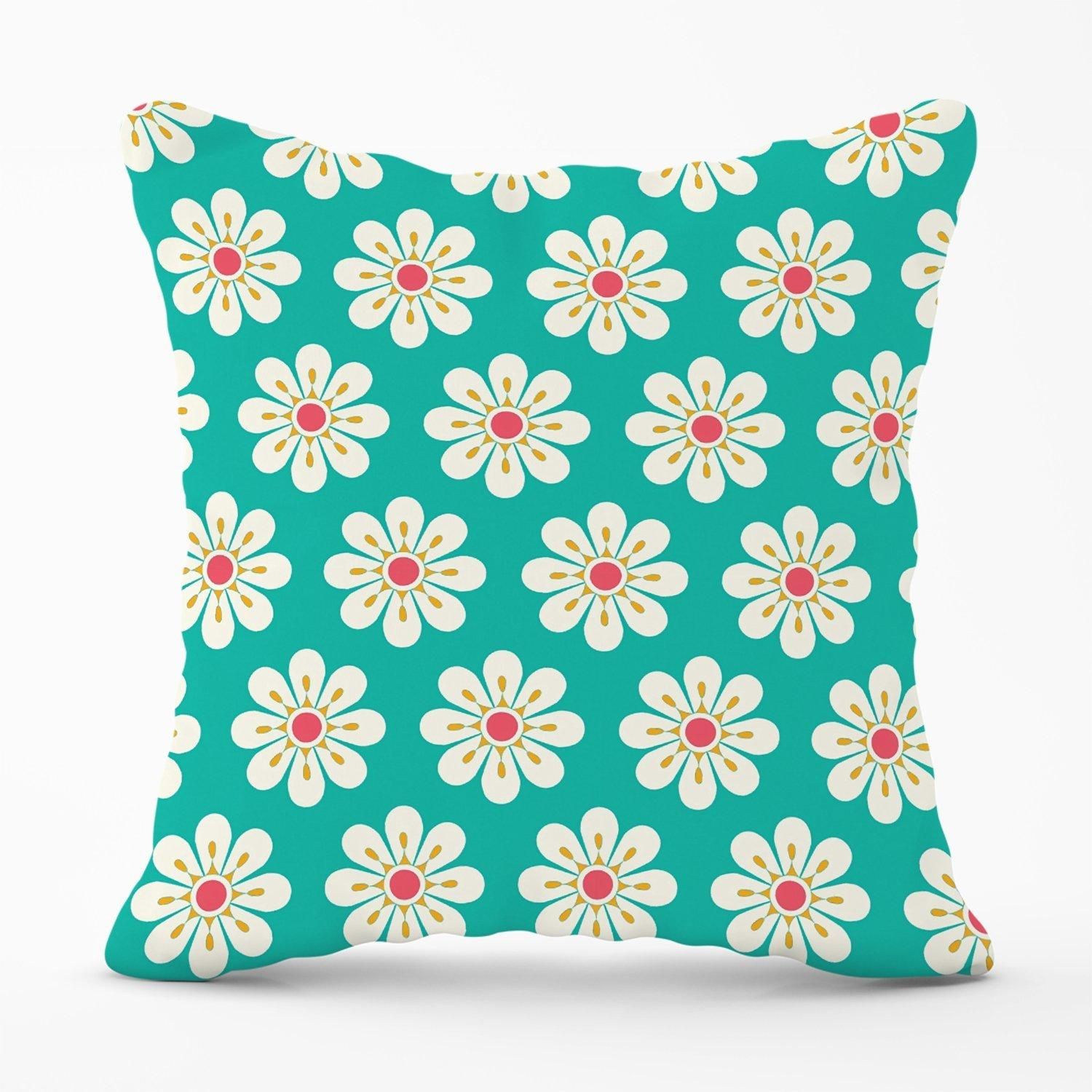 Warren Reed - Designer Daisy Pattern Outdoor Cushion in Green