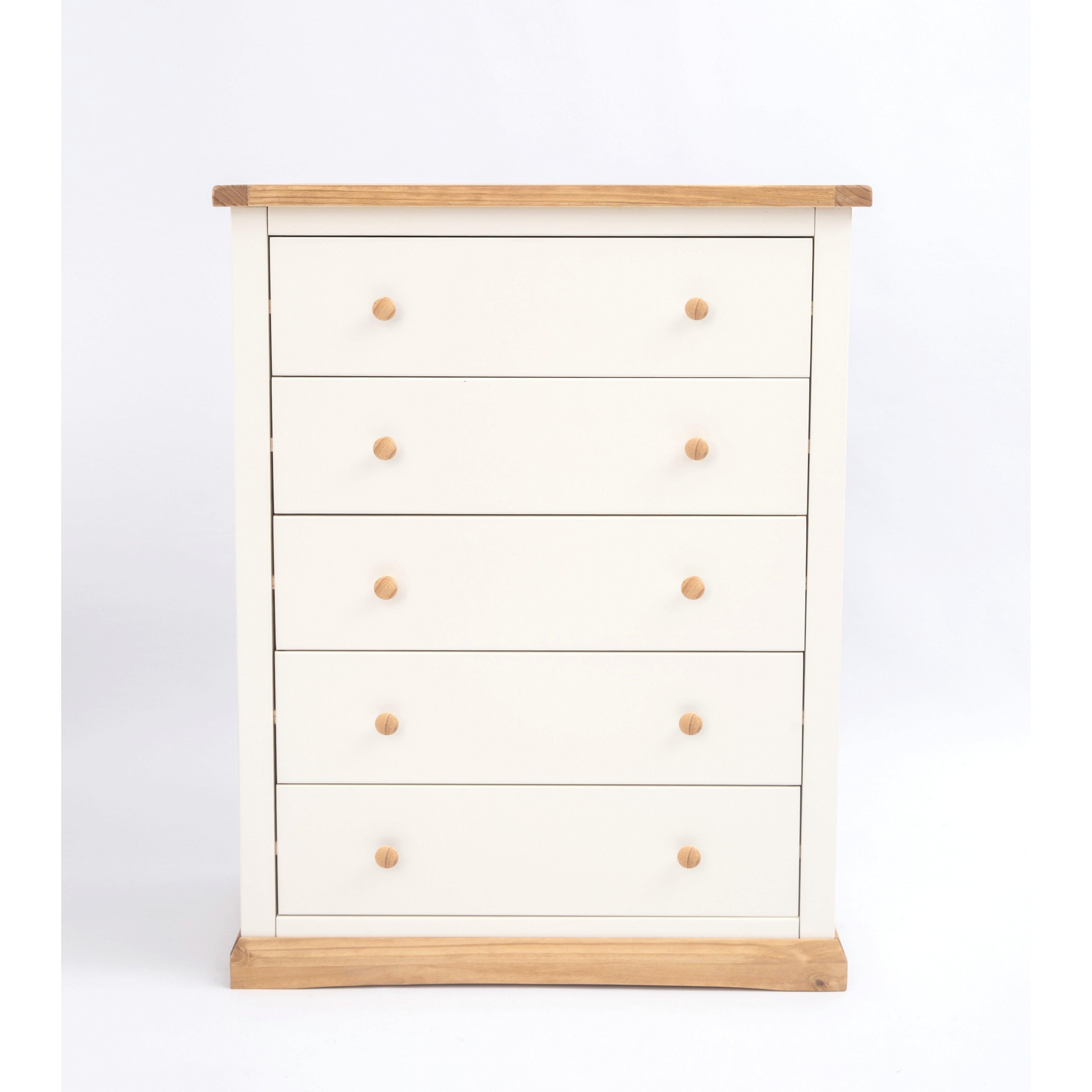 Cabinet Bits Trevi 5 Drawer Chest of Drawers Wood Knob in Off-White