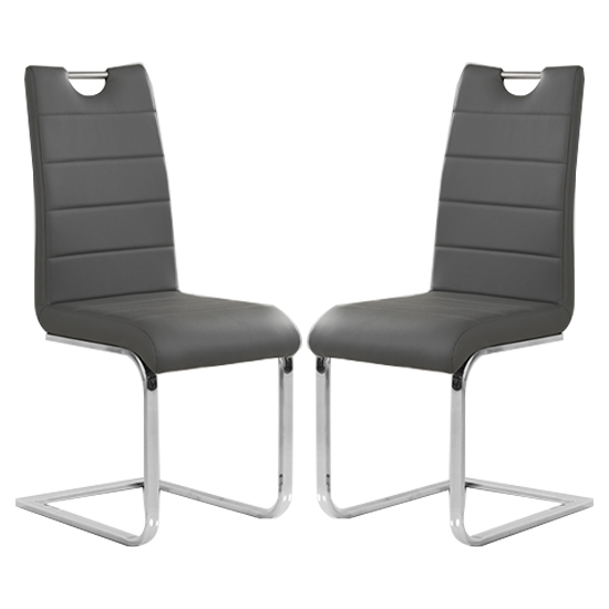 Petra Grey Faux Leather Dining Chairs In Pair