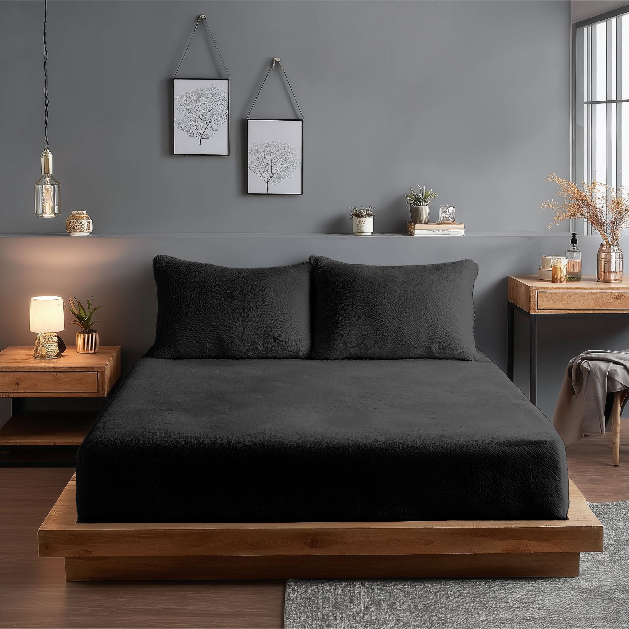 Snug City Teddy Fitted Sheet 30cm Extra Deep Soft Cuddly Soft Touch Bedding in Black