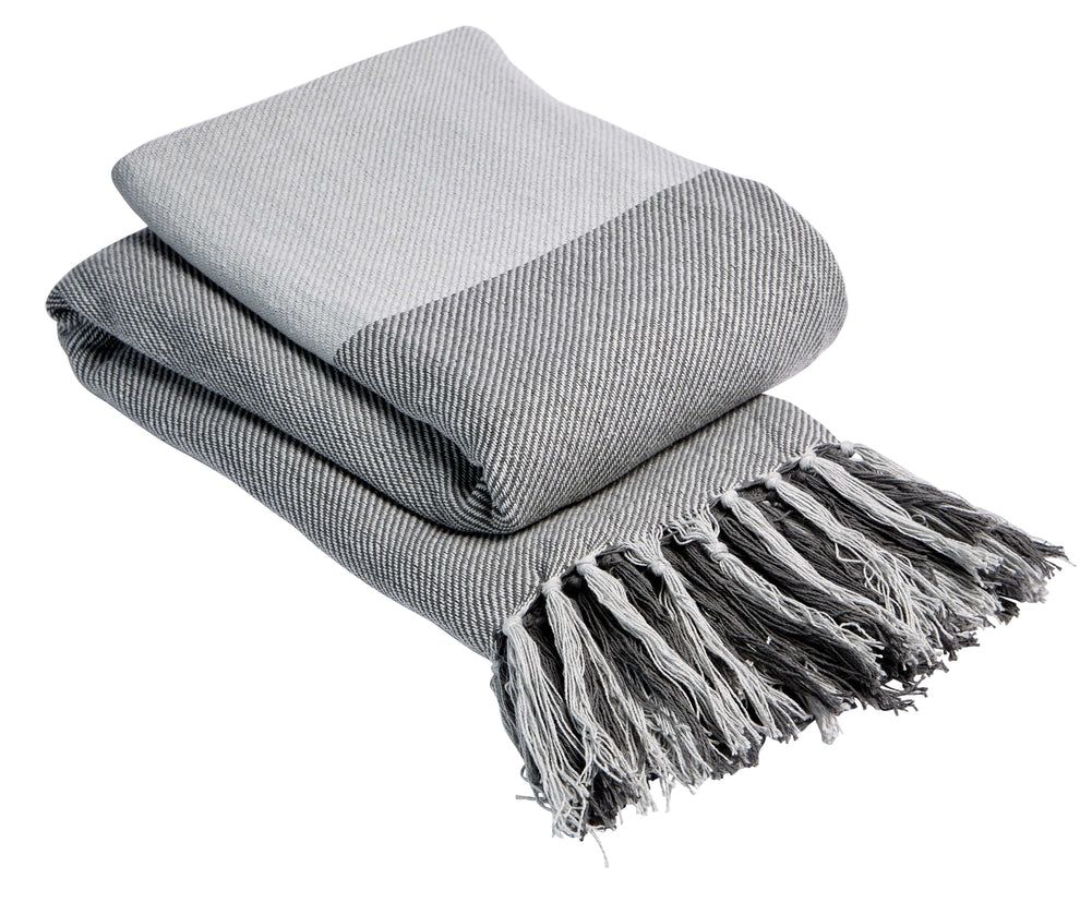 New Edge Blinds Check Pure Cotton Throw in Natural, 127 x 152cm in Grey