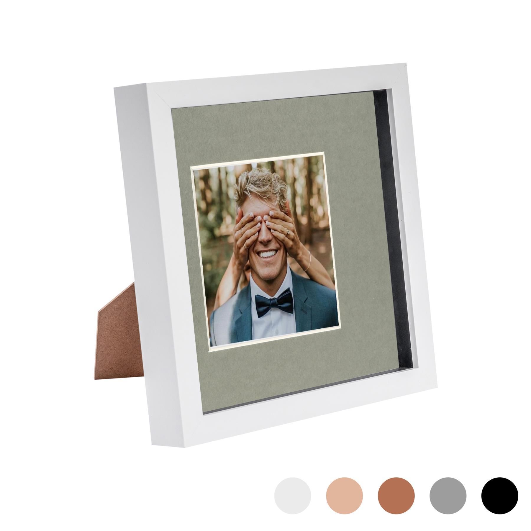 Nicola Spring 3D Box Photo Frame - 8 x 8" with 4 x 4" Mount - White Mount