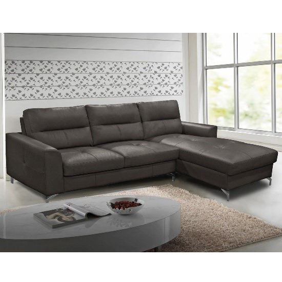 Healy Right Corner Sofa In Grey Faux Leather With Chrome Legs