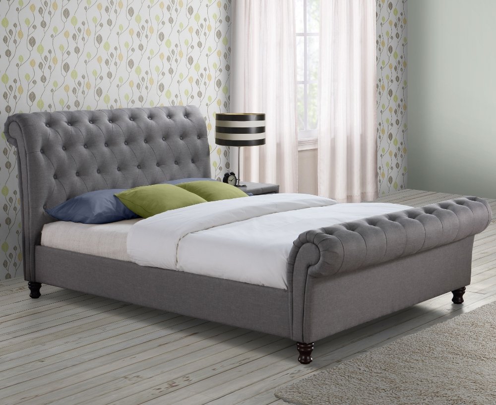 Castello Grey Fabric Scroll Sleigh Bed Frame - 5ft King Size