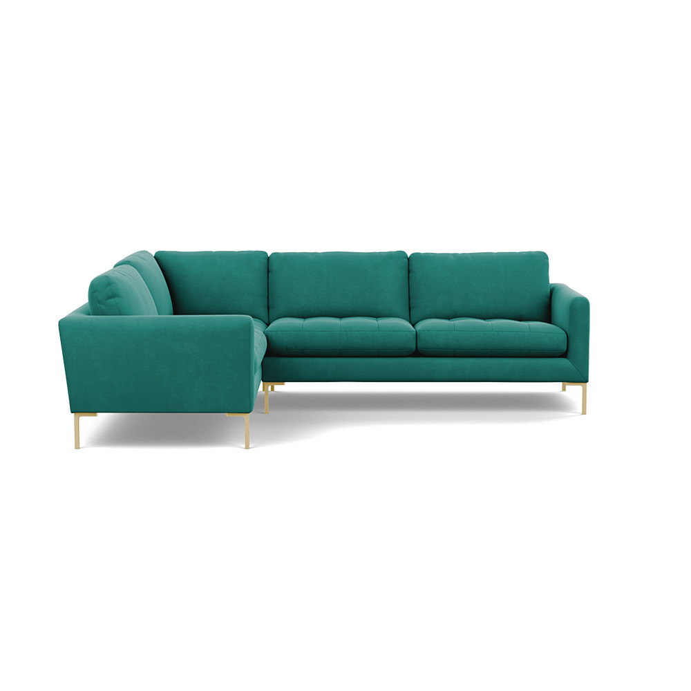 Heal's Eton Left Hand Facing Corner Sofa Smart Velvet Green Brass Feet