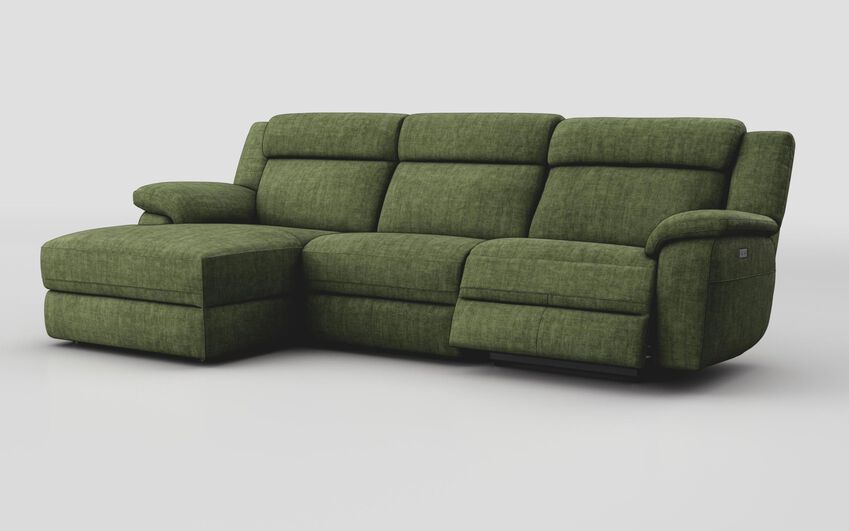 Green Fabric Sarsina 3 Seater Sofa Right Hand Facing Power & Left Hand Facing Lounger