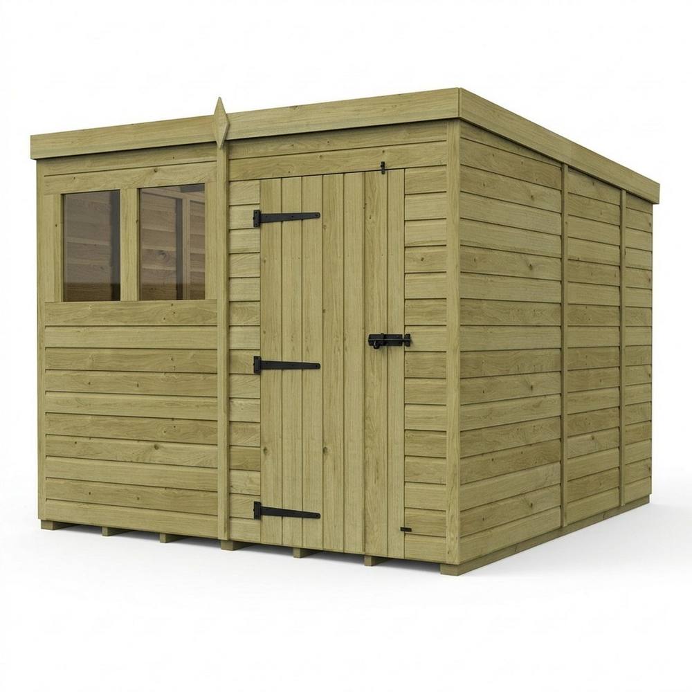 Buttercup Farm 8ft x 9ft Pent Garden Shed Single Door With Windows - Timber in Brown