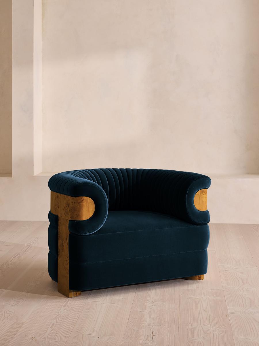 Caleb Armchair, Dark Burl, Velvet, Royal Blue