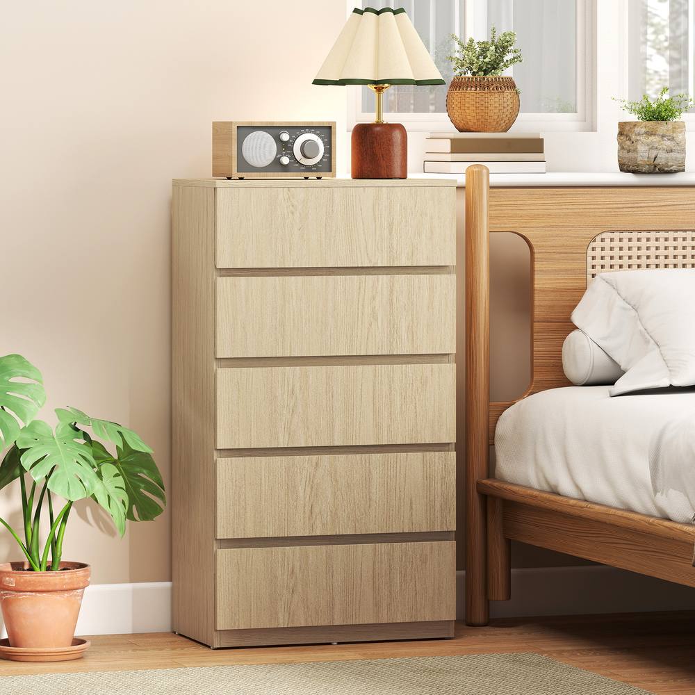 HOMCOM Bedroom Chest of Drawers, 5 Drawers Dresser, Drawer Unit, Natural
