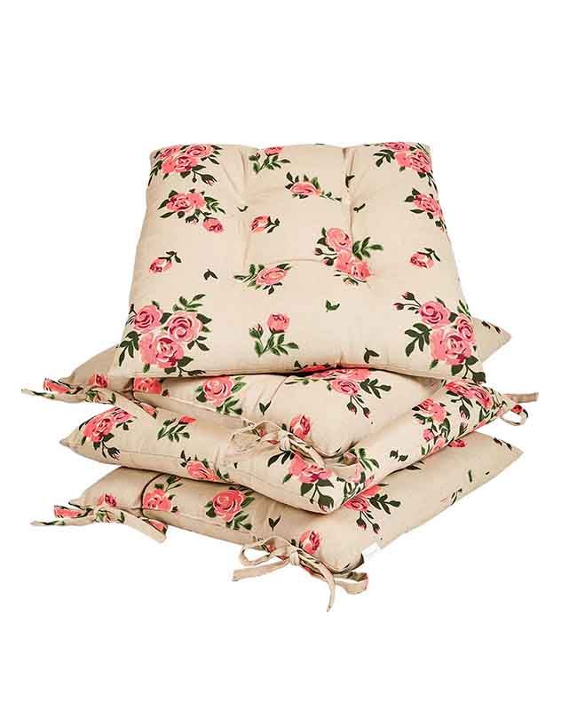Dibor Set of 4 Vintage Rose Green Summer Outdoor Garden Chair Seat Pad Cushions W40 x L40cm