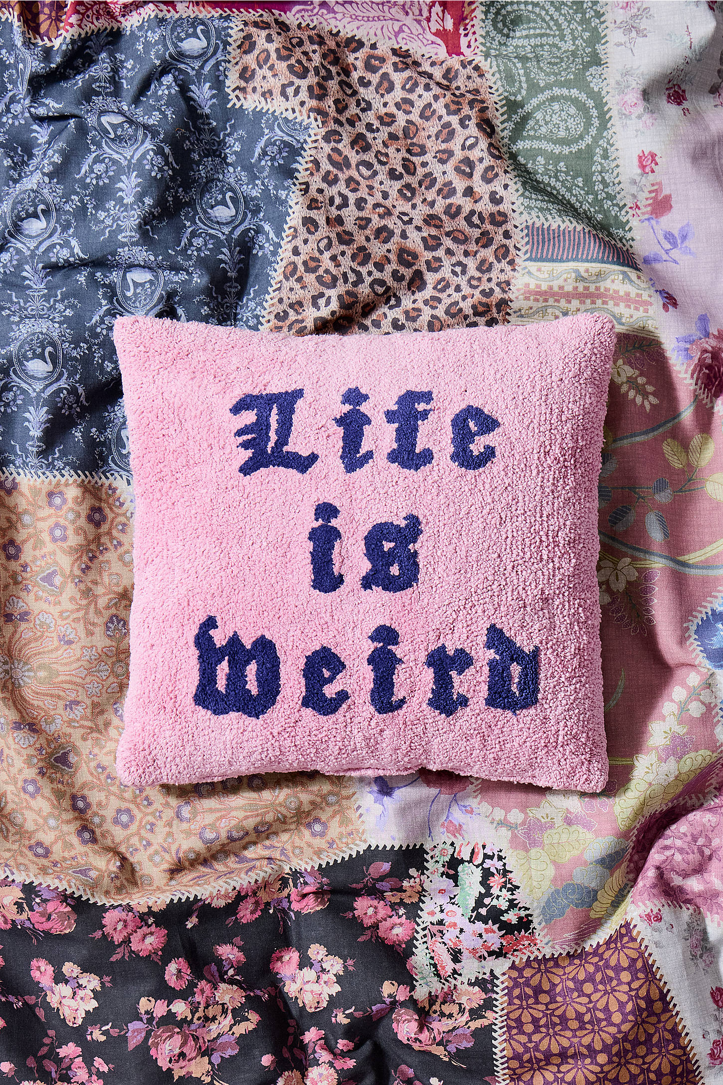 Life Is Weird Tuft Cushion - Pink