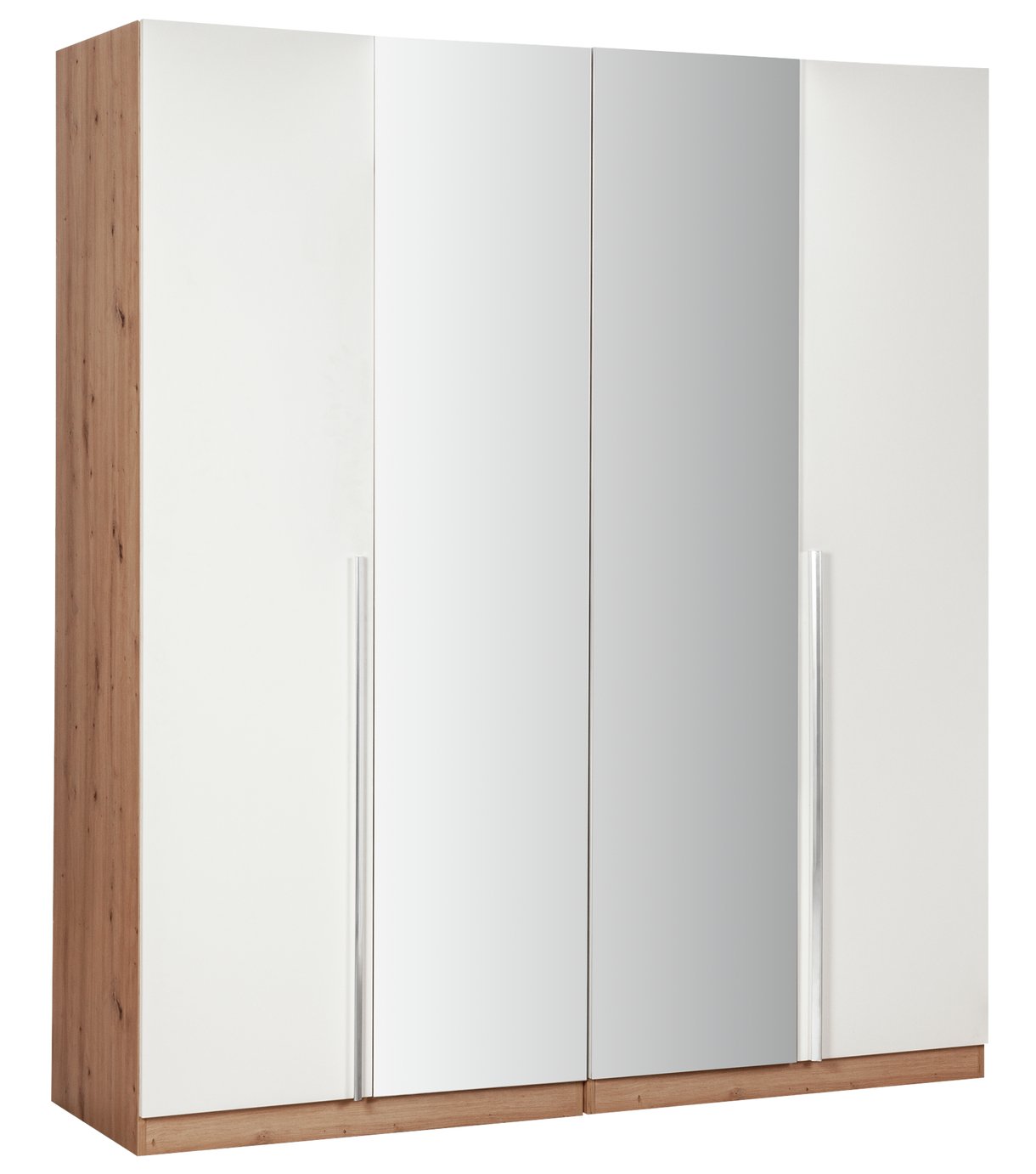 Habitat Munich 4 Door 2 Mirror Wardrobe-White /Oak Effect