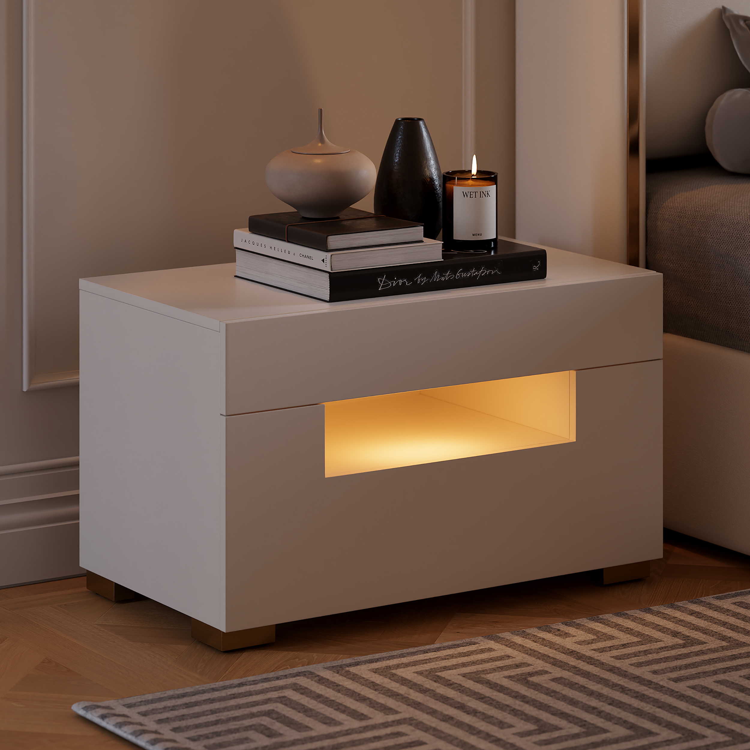 28" Wide Smart Nightstand with Charging Station & Light
