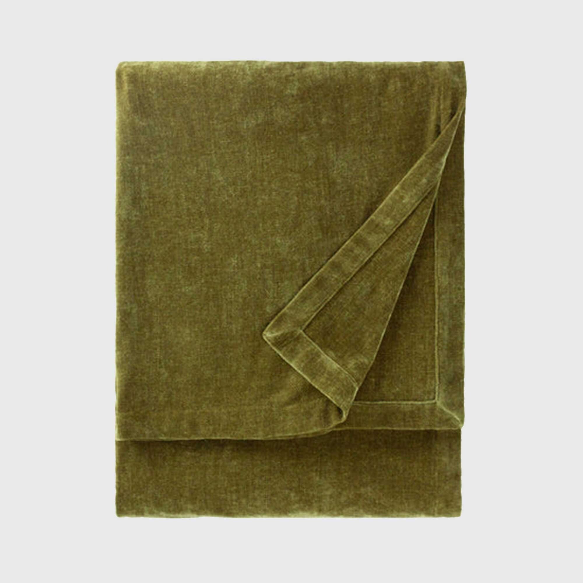 Heavy Chenille Olive Throw Blanket, Green Polyester | Barker & Stonehouse