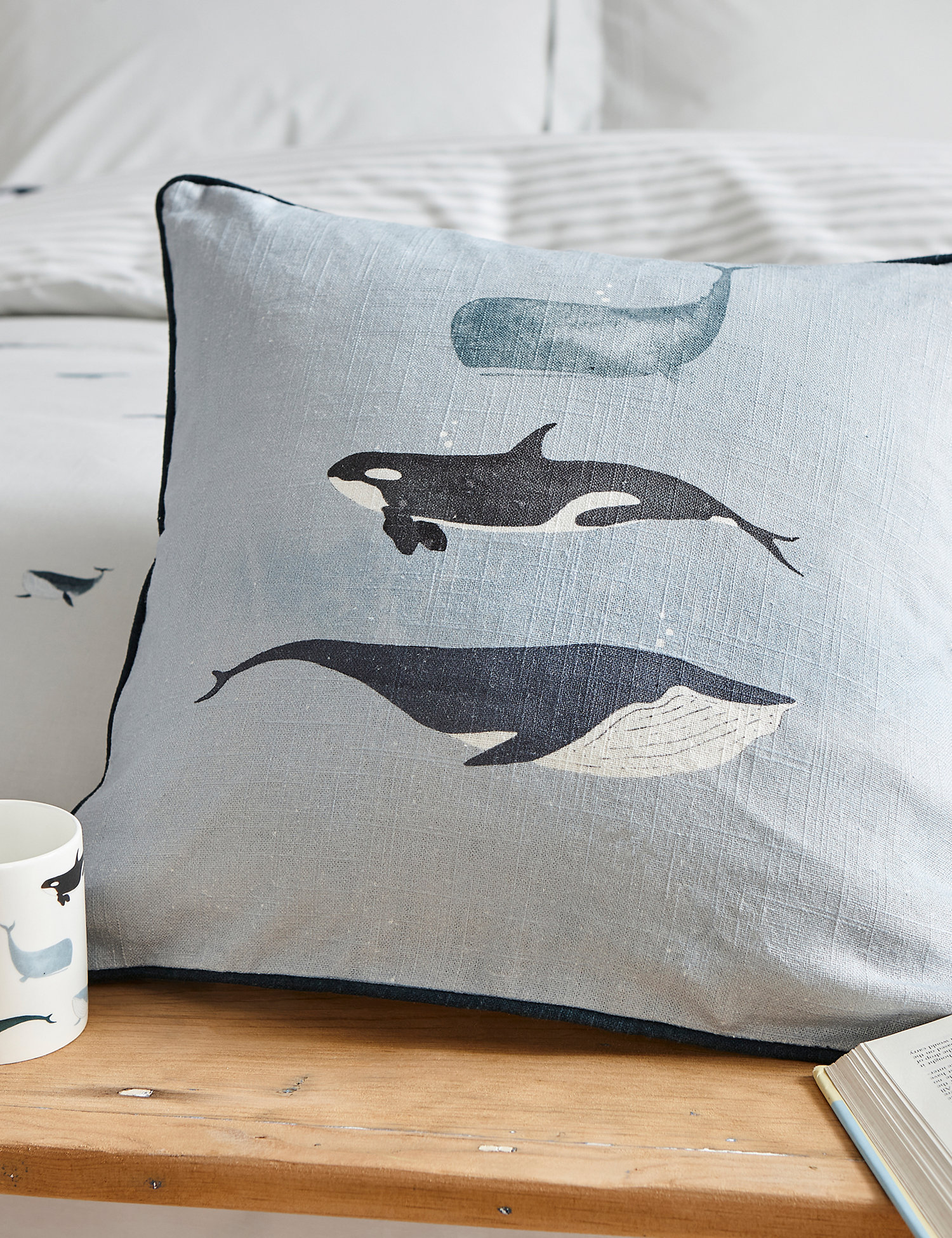 M&S Sophie Allport Linen Blend Whale Cushion