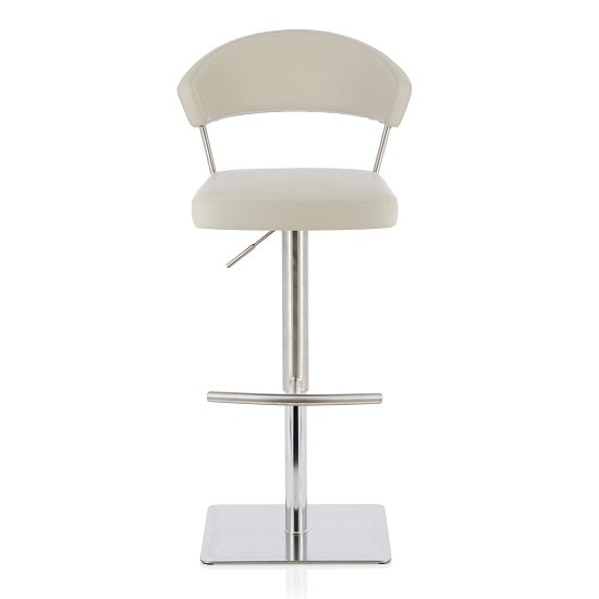 Abilio Bar Stool In Grey Faux Leather And Stainless Steel Base