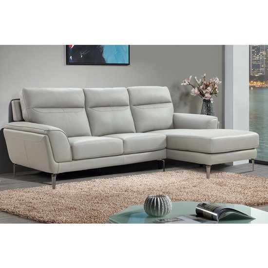 Vitalia Corner Right Handed Leather Sofa Bed In Light Grey