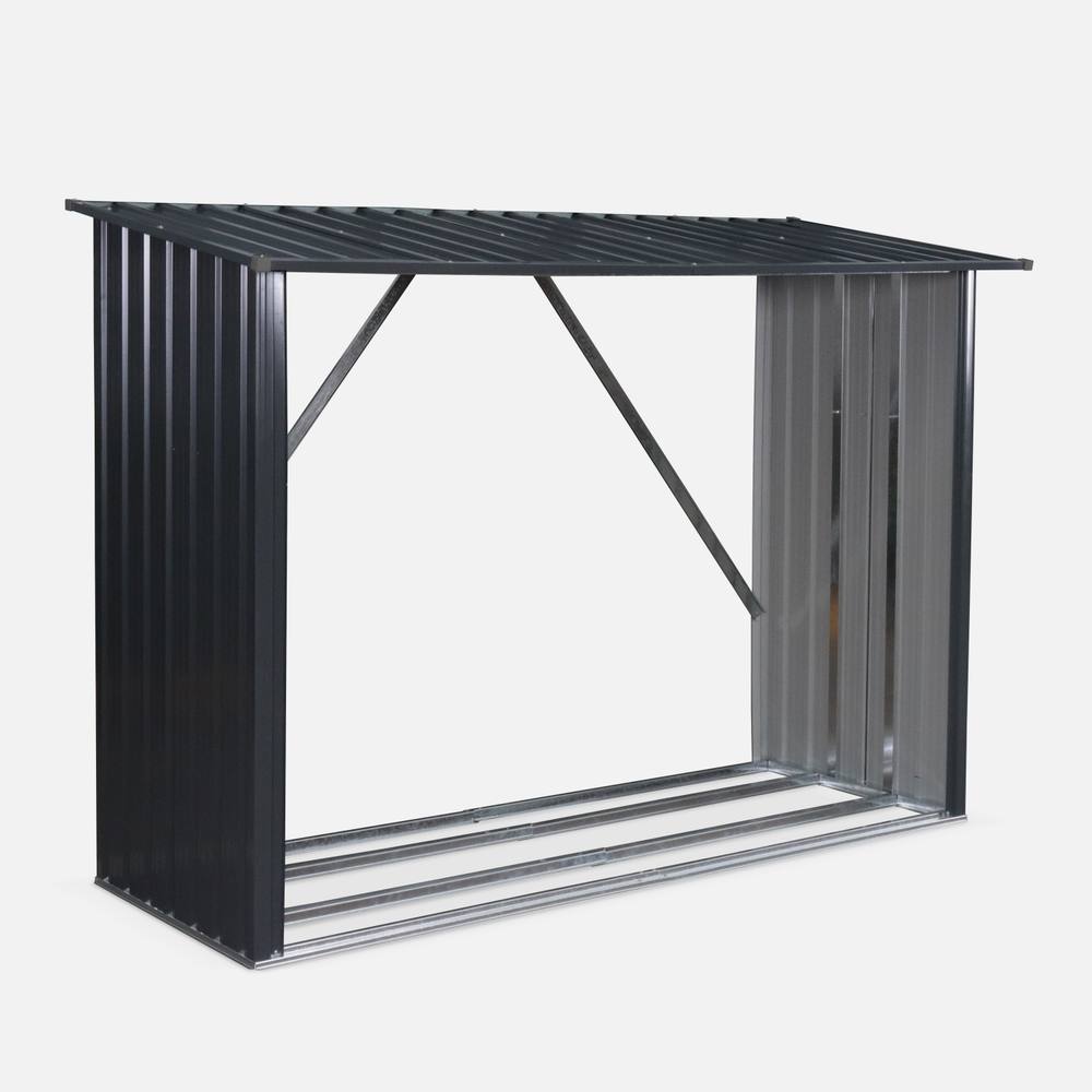 sweeek 80x215x155cm Firewood Storage Shed In Galvanised Steel in Dark Grey