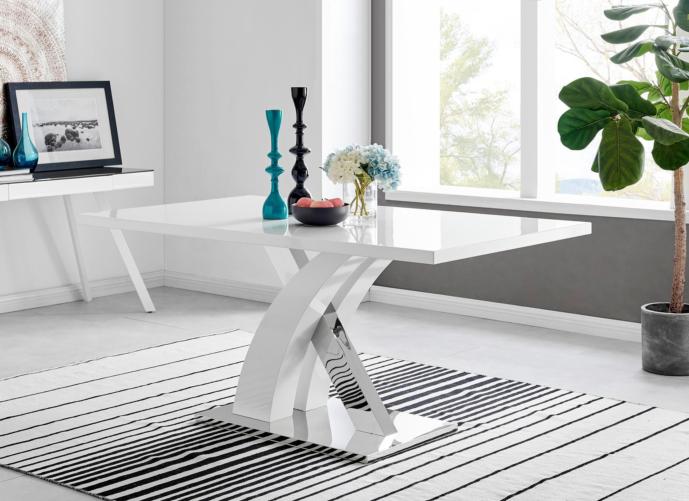 FurnitureboxUK Atlanta 6 White Dining Table & 6 Pesaro Silver Leg Chairs in Navy 3