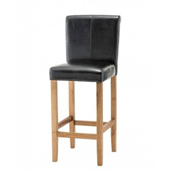 Wilton Leather Bar Stool In Black With Oak Leg