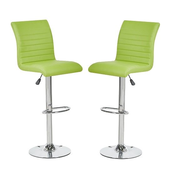 Ripple Bar Stools In Lime Green Faux Leather In A Pair