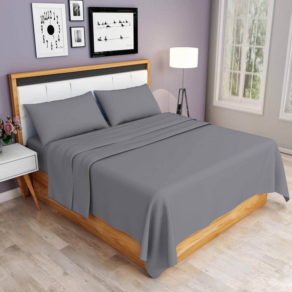 Homes-Linen 100% Egyptian Cotton Thread Count 200 Hotel Quality Flat Sheet in Grey