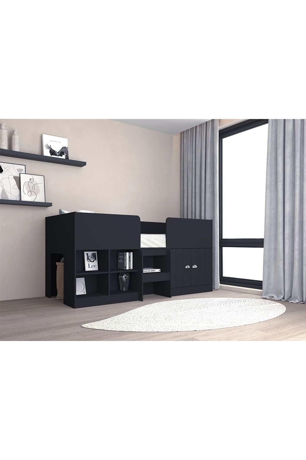 Seconique Orlando Low Sleeper Single Bed in Dark Grey
