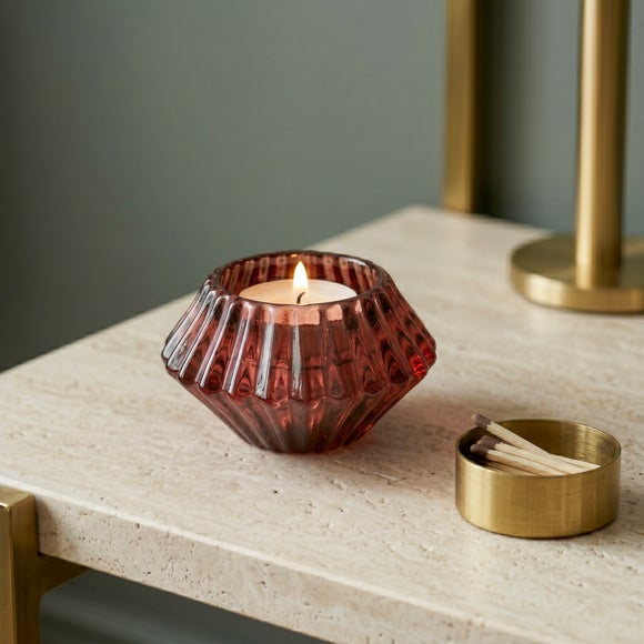 Red Diamond Glass Tealight Holder