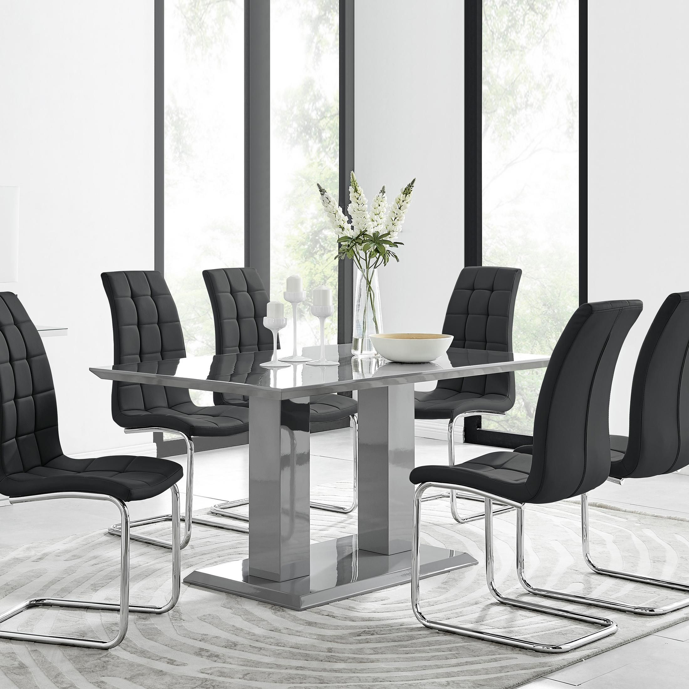 FurnitureboxUK Imperia 6 Grey Dining Table & 6 Murano Chairs in Black