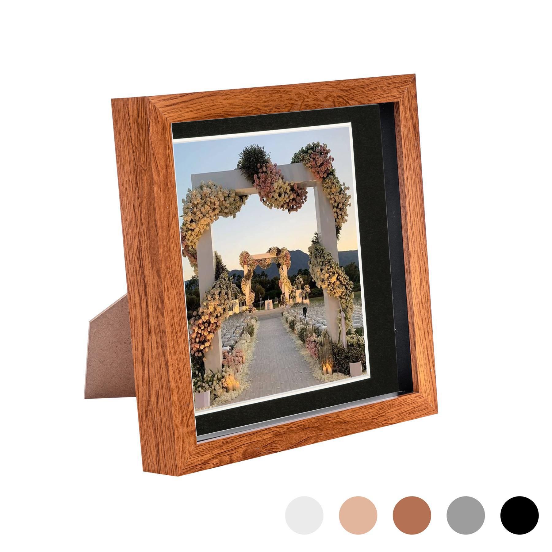 Nicola Spring 3D Box Photo Frame - 8 x 8" with 6 x 6" Mount - Grey Mount in Dark Brown