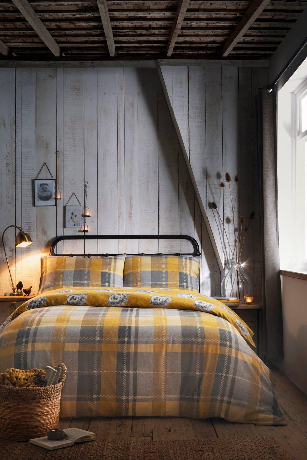 Dreams & Drapes 'Colville Check' 100% Brushed Cotton Duvet Cover Set in Mustard