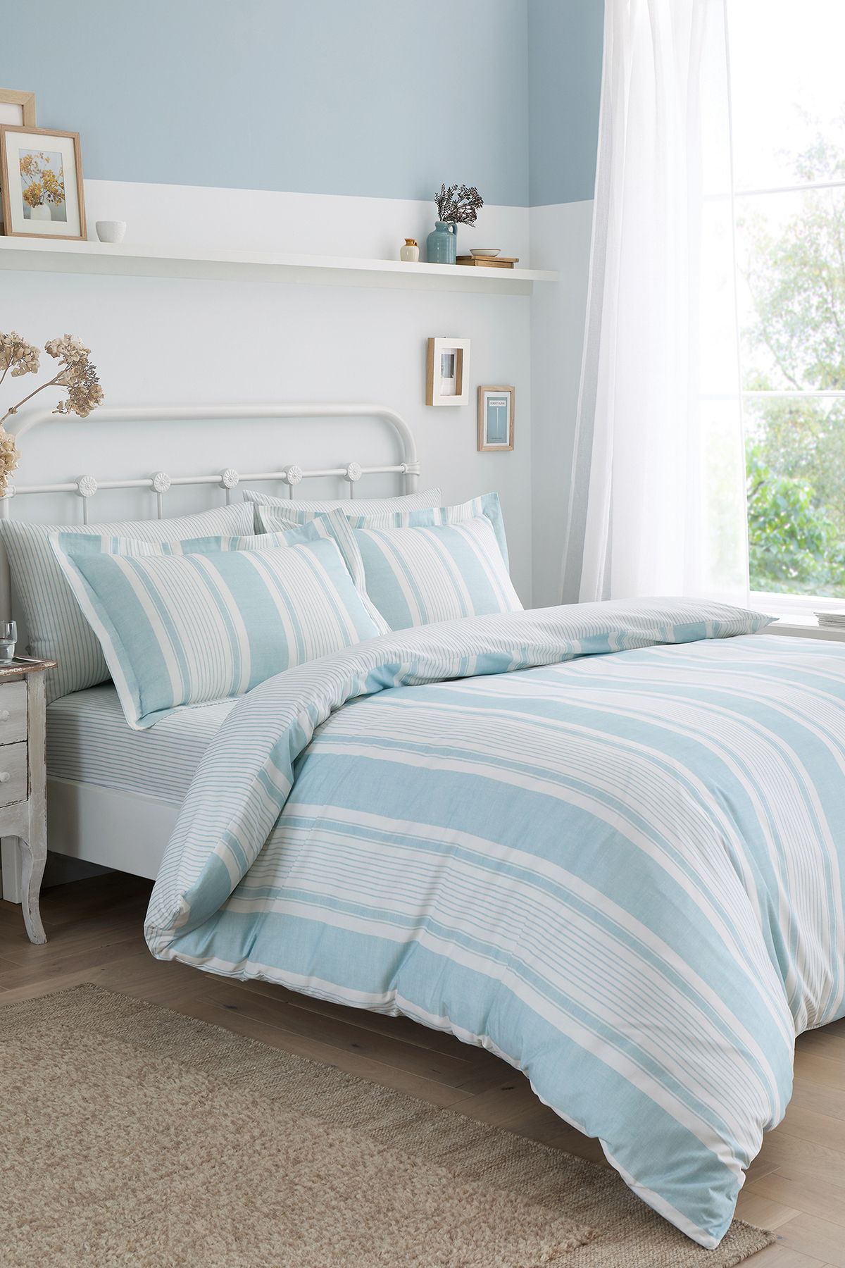 Dreams & Drapes 'Finlay Stripe' Easy Care Striped Duvet Cover Set in Blue