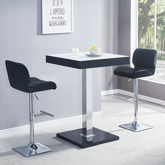 Topaz Black White Glass Bar Table With 2 Candid Black Stools