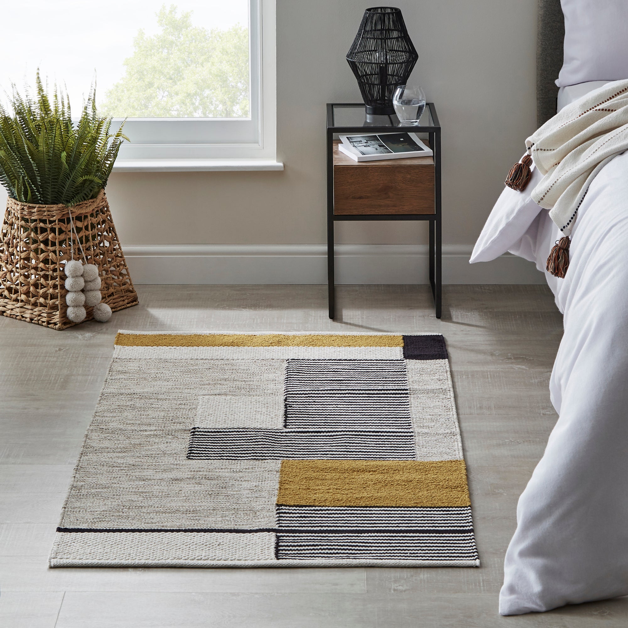 Abstract Rug Black, White and Yellow