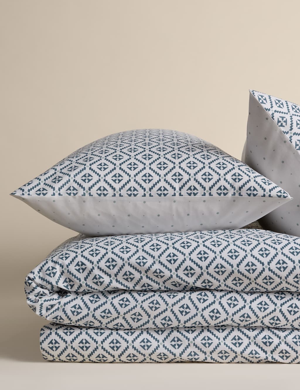 M&S Cotton Blend Geometric Tile Bedding Set Slate Blue