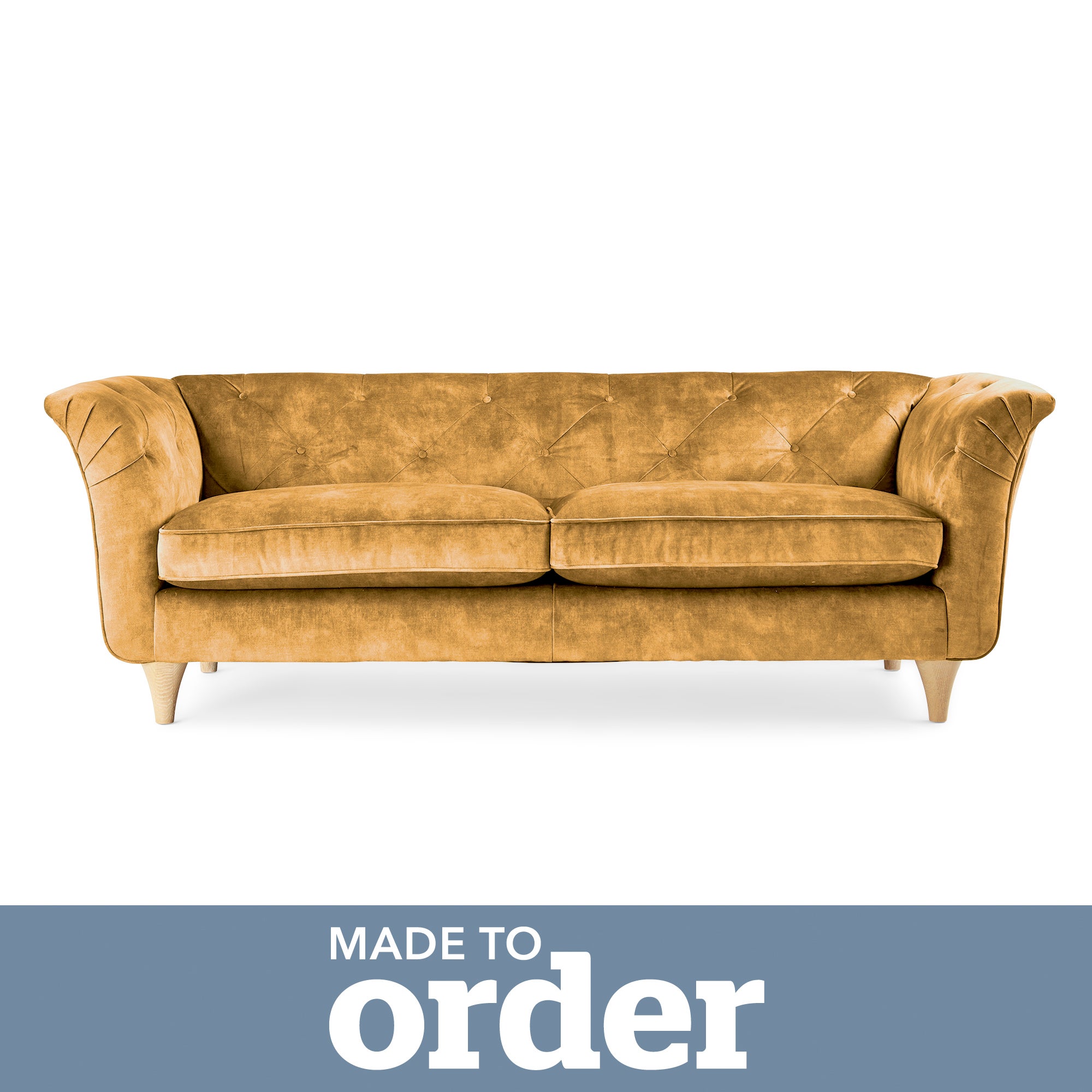 Jaipur 3 Seater Sofa Slub Velvet Slub Velvet Mustard