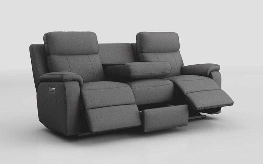 Grey Fabric Calboli 3 Seater Power Recliner Sofa with Power Head Tilt, Lumbar, Drawer & Table