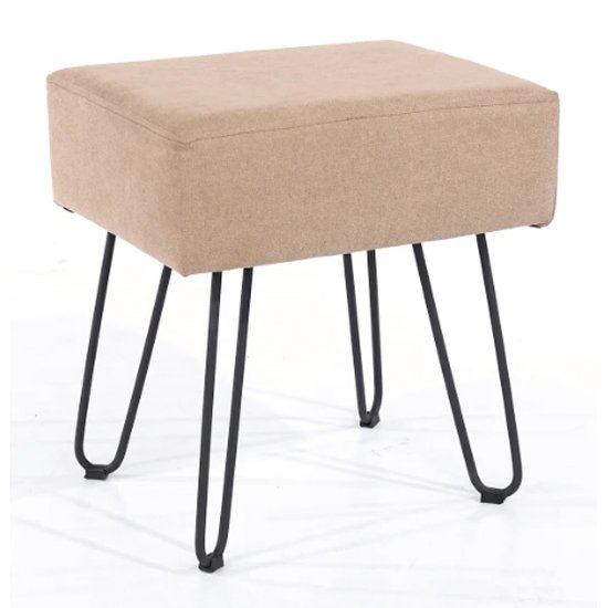 Arturo Rectangular Fabric Stool In Sand With Metal Legs