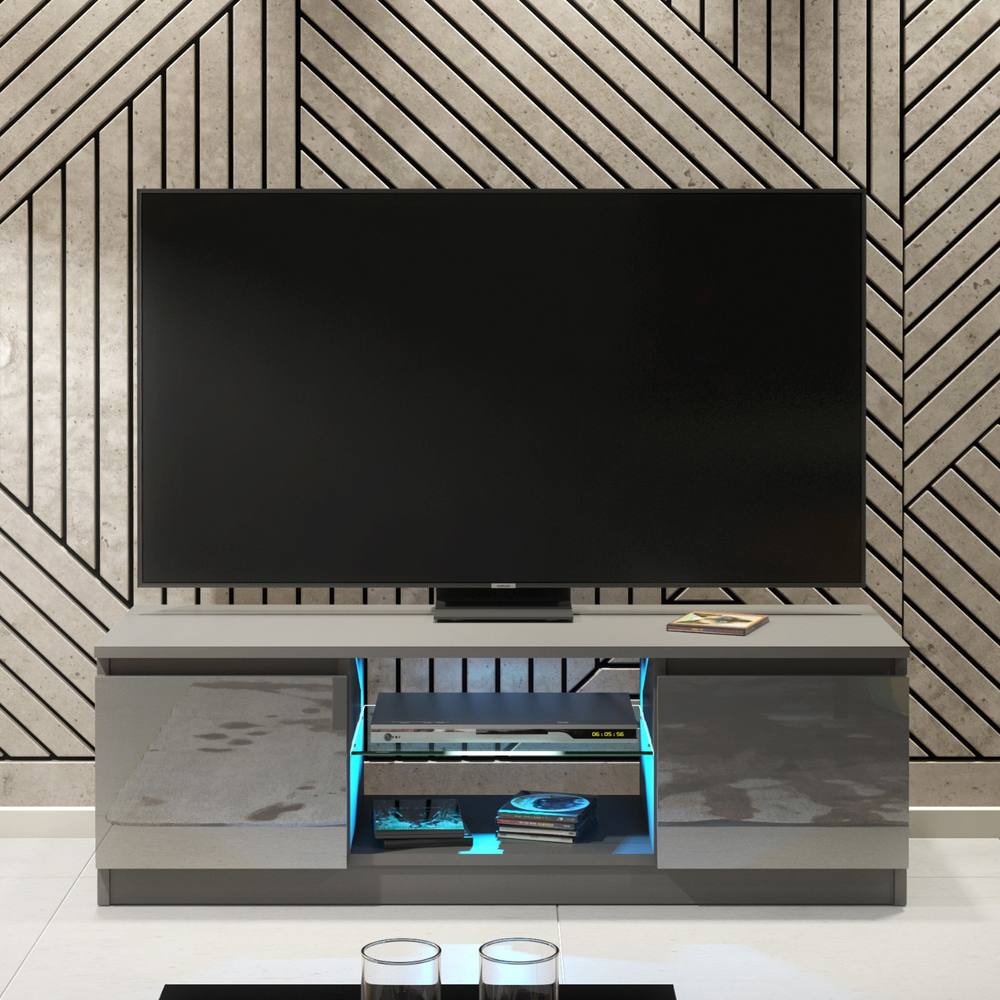 Creative Furniture Aura TV Unit 120cm - Dark Grey with Gloss Doors & LED Lights