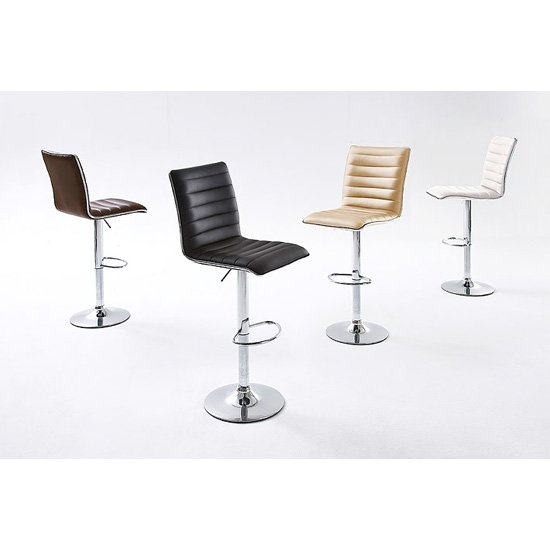 Maren Ribbed Bar Stool In Brown Faux Leather With Chrome Base