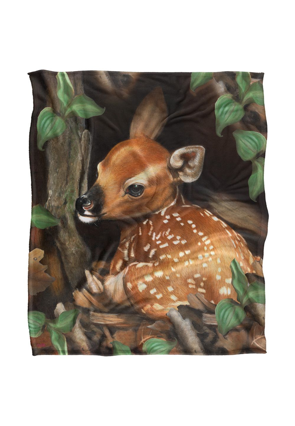 JQ Licensing Karen Latham Fawn Baby Deer Silky Touch Super Soft Throw Blanket 152 X 127 cm in White