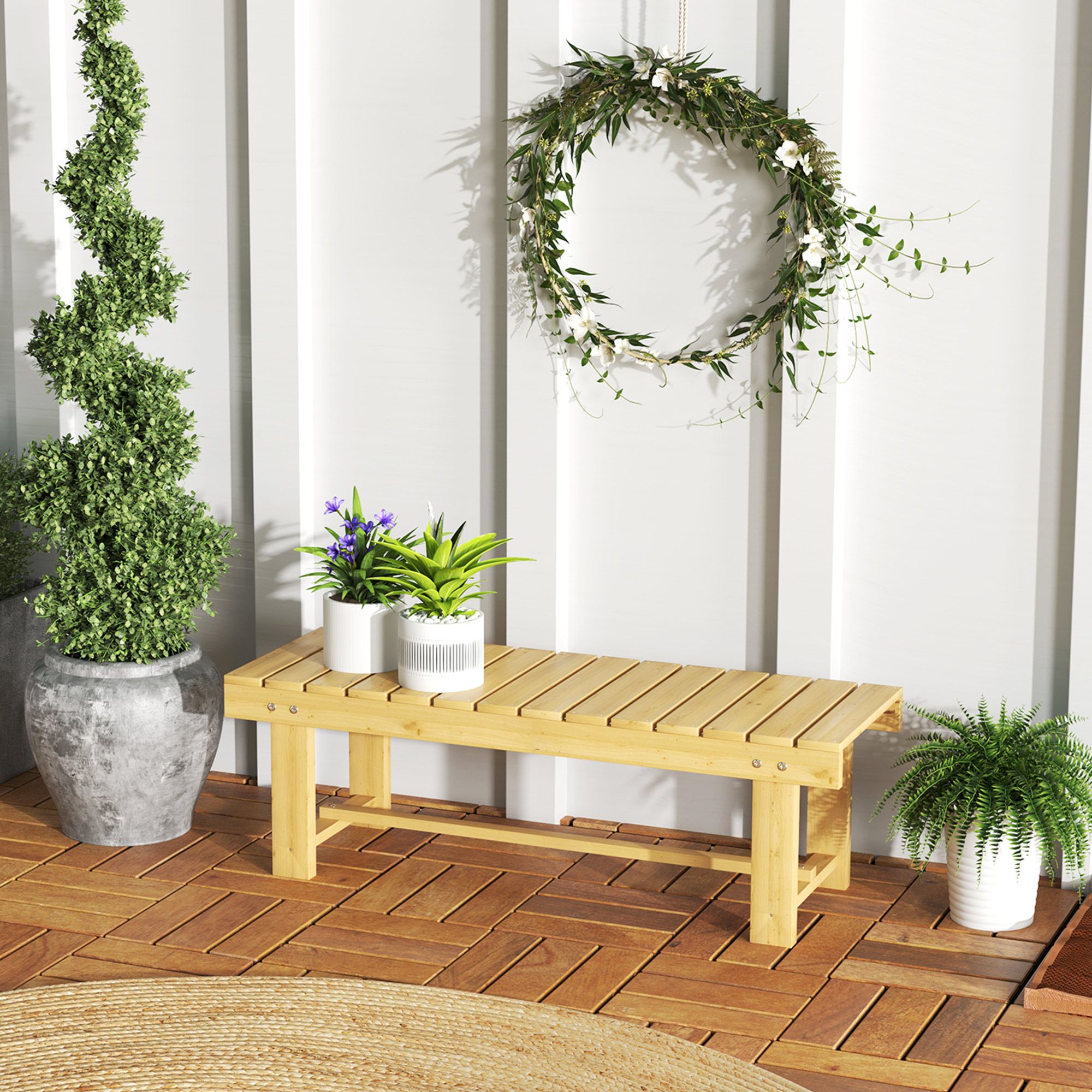 OUTSUNNY 1.1M Outdoor Garden Bench Patio Loveseat Fir Wood 2 Person in Camel