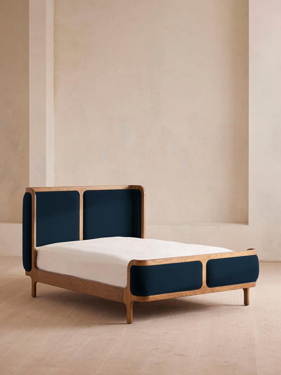 Belsa Bed, Light Oak, Super king, Velvet, Royal Blue