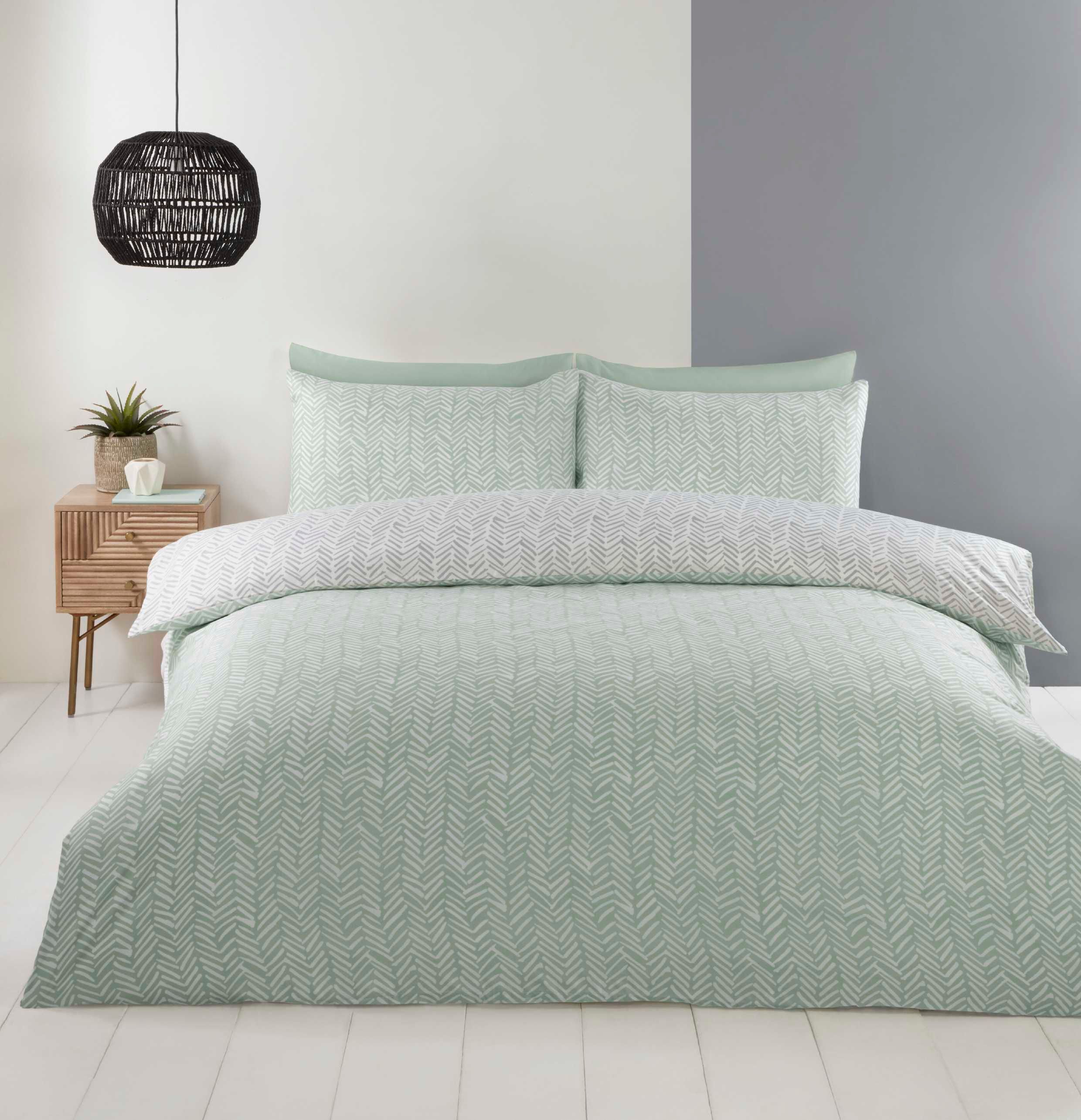Rapport Home Helston Reversible Duvet Cover Set with Pillowcase Bedding in Duck Egg Blue