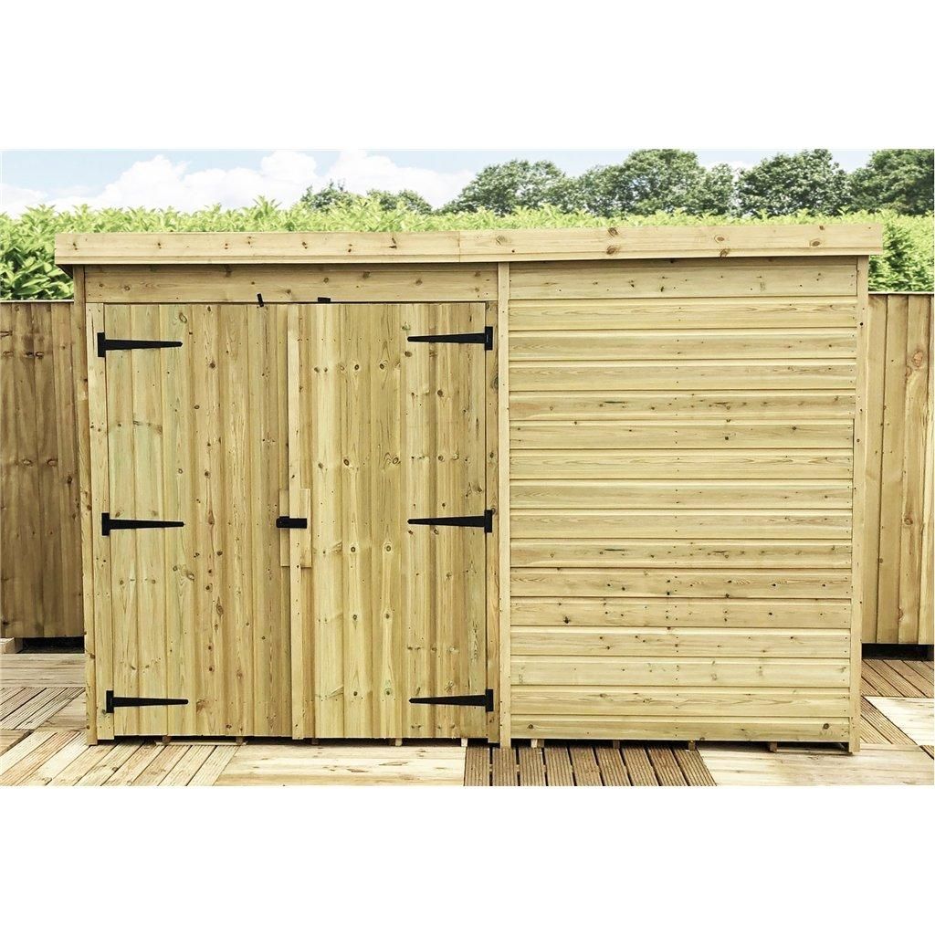 Marlborough 9 x 4 Pressure Treated Pent Garden Shed with Double Doors in Natural 6