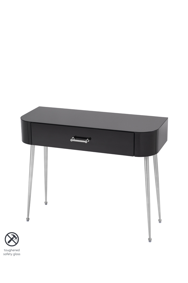 Mason Black Glass Console Table – Shiny Silver Legs