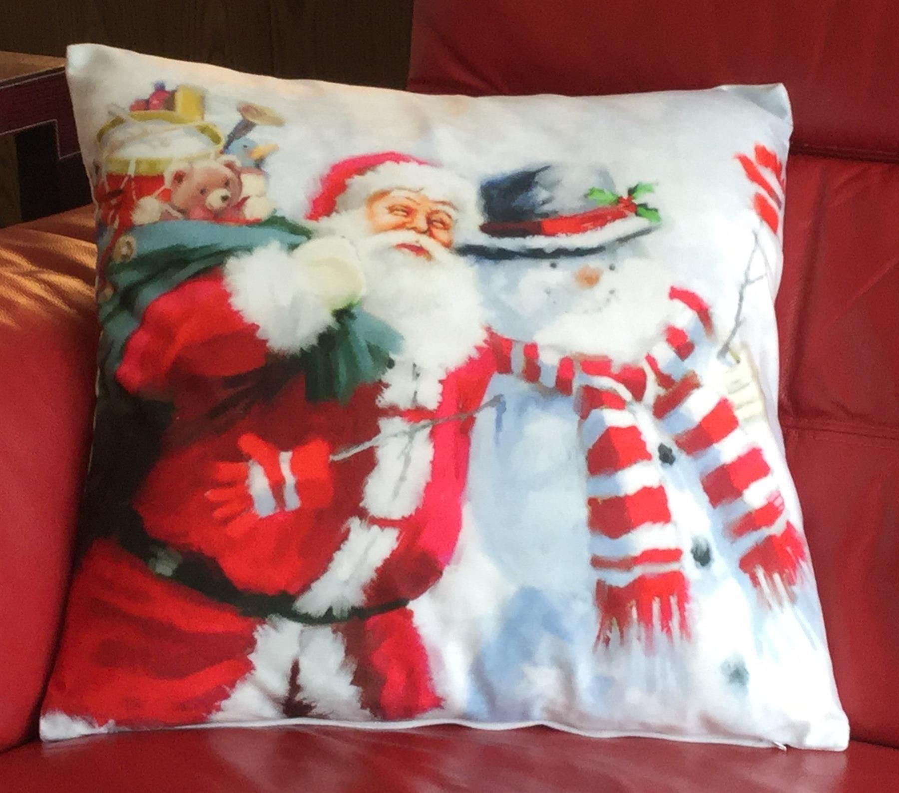 Luxury Living Christmas Snowman Decorative Cushion With Pad 45cm x 45cm in Red