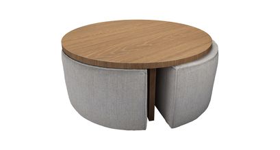 Woody Coffee Table and Nesting Stool Set in Rye Baylee Viscose Linen - sofa.com